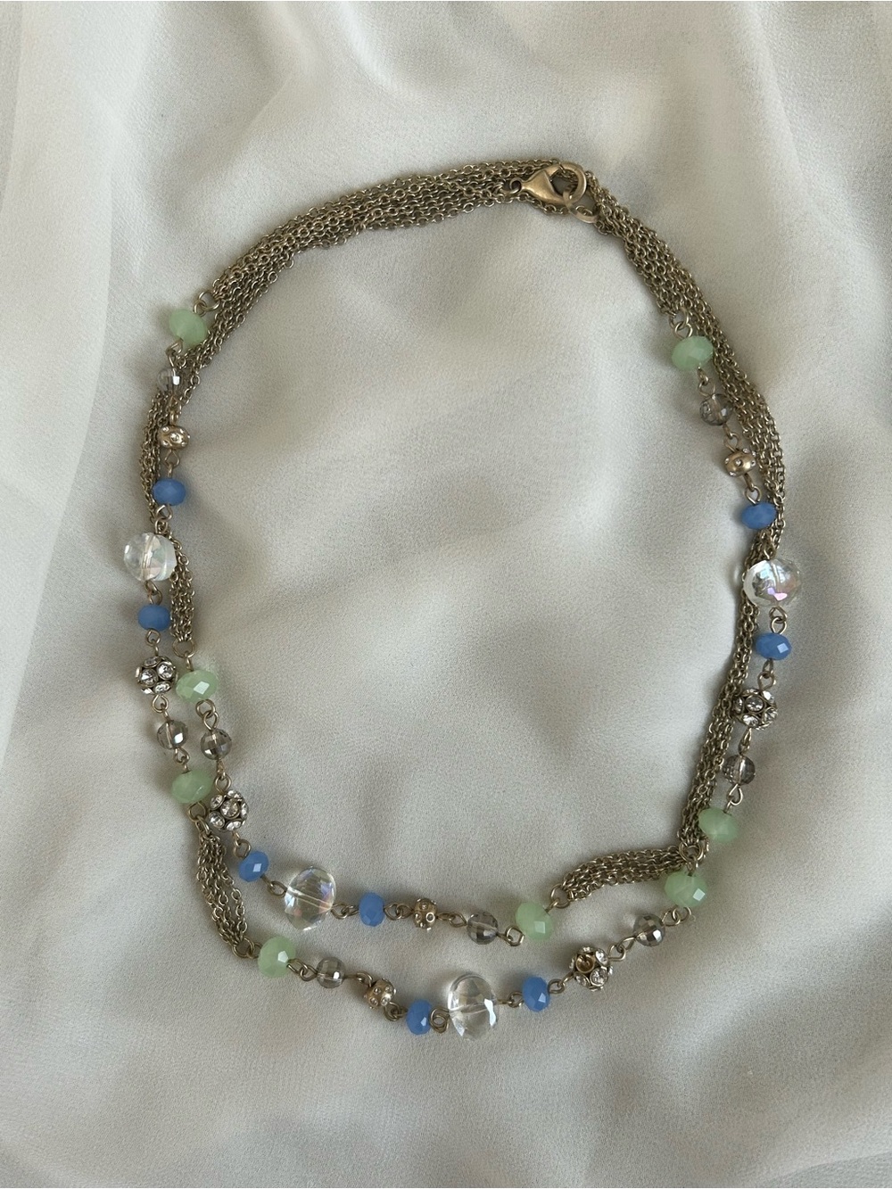 VTG Multi‑Strand Beaded Necklace – Soft Blue Sage Gem Accents with Crystals